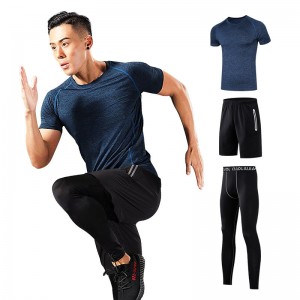 FDMM003-3 Terno de fitness para homens, camiseta + shorts soltos + calças justas para corrida