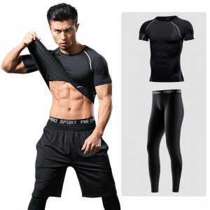 FDMM005-Men's Sports Running Set Camisa de compressão + calça