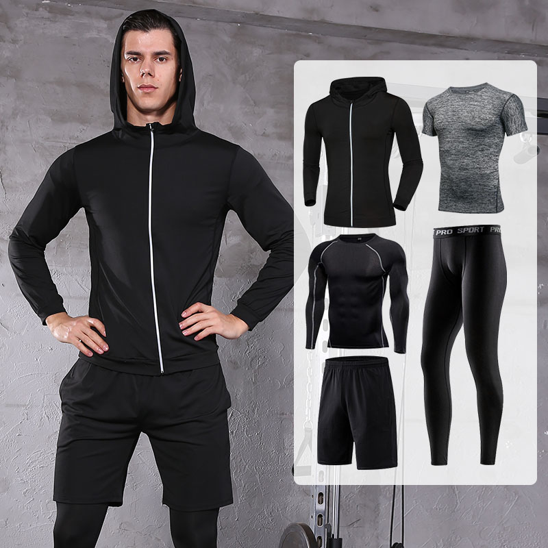 FDMM021-5 Pcs Men s Workout Clothes Set Fitness Suit Sportswear